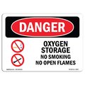 Signmission OSHA, Oxygen Storage No Smoking No Open Flames, 10in X 7in Rigid Plastic, 7" W, 10" L, Landscape OS-DS-P-710-L-1854